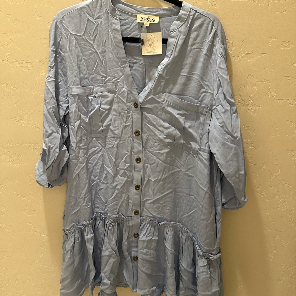 Listicle Light Blue Button-Down Dress